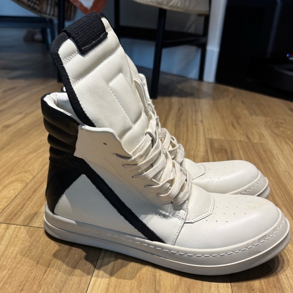 Rick Owens Black and White High-Top Sneakers - Picture 2 of 11